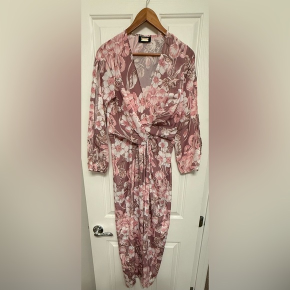 Alexia Admor Mauve Draped Front Floral Dress – No Size Tag (See Measurements) - Picture 3 of 11
